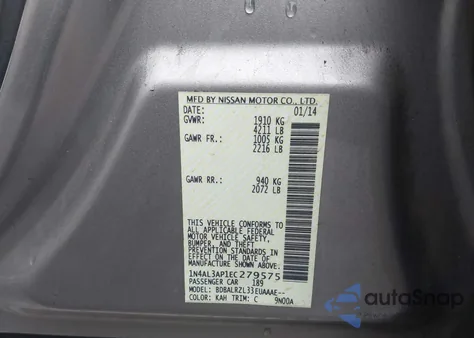 2014 Nissan Altima 2.5 S z USA, uszkodzony, nr VIN 1N4AL3AP1EC279575